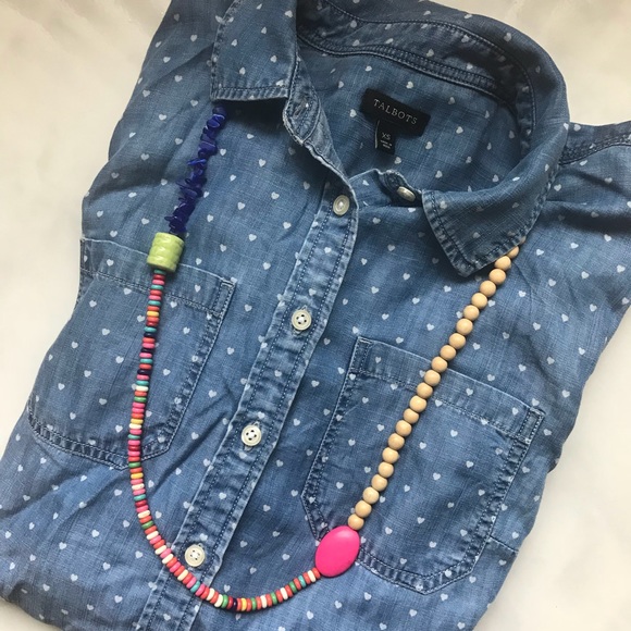 Talbots Chambray Hearts Button Down - Picture 1 of 4